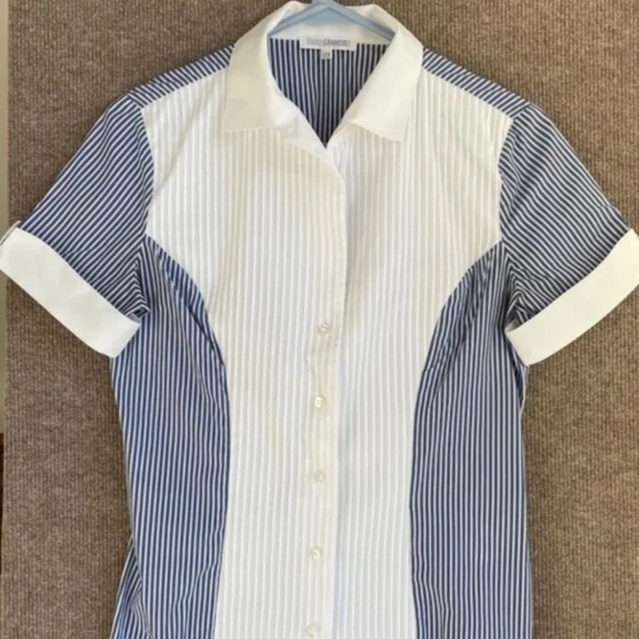 Blue and white short sleeve cotton shirt from Italy - Picture 1 of 8